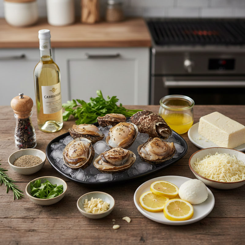 Nguyên liệu đầy đủ cho món tu hài nướng phô mai